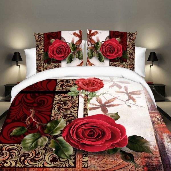 Designer Cotton Floral Double Bed Sheet(White and Red)