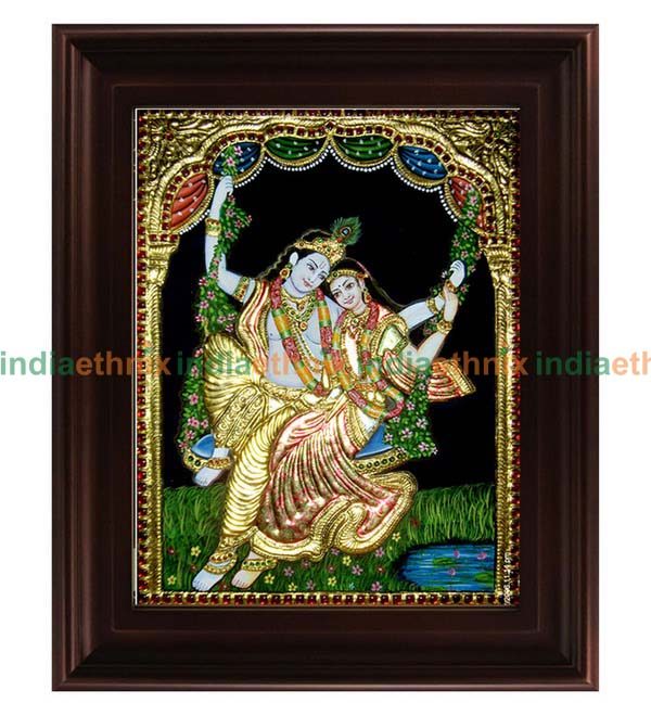 Tanjore Painting Swinging Radha Krishna