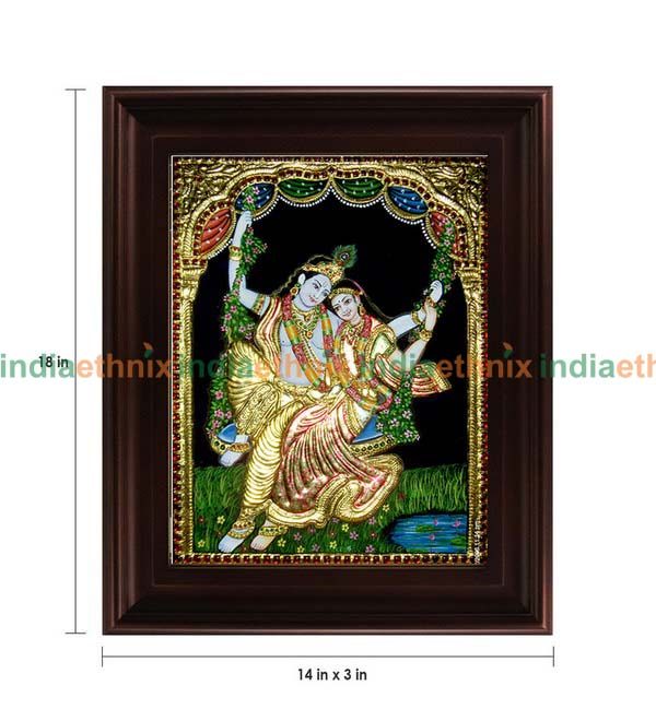 Tanjore Painting Swinging Radha Krishna