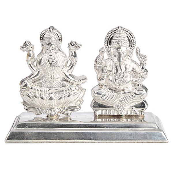 Silver Lakshmi Ganesh Idol Hindu Godess Idols