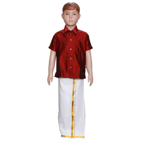 Kanchipuram Pure Silk Kurta & Pancha Set for kids