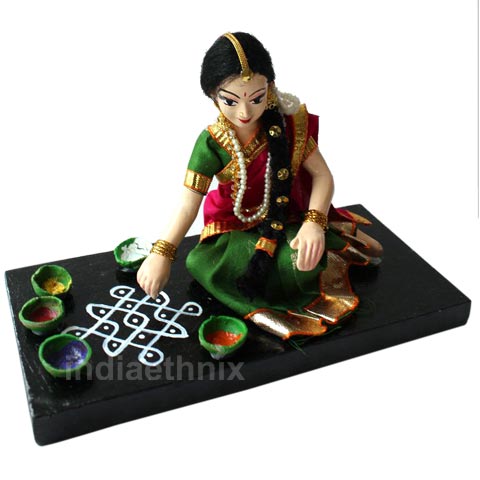 Doll Of Pretty Indian Girl And Rangoli