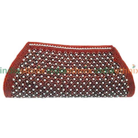 Designer Maroon Embroidered Beads Women Clutch