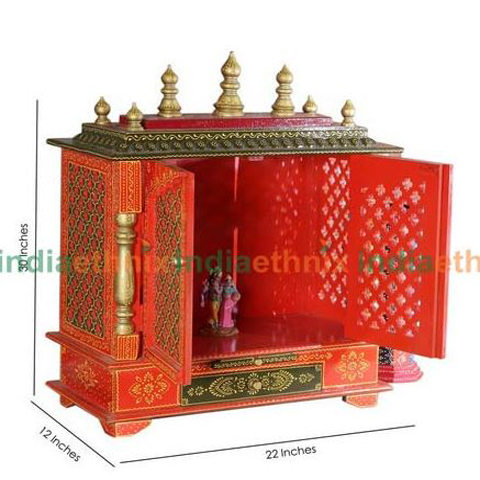 Multicolored Mango Wood Puja Mandir