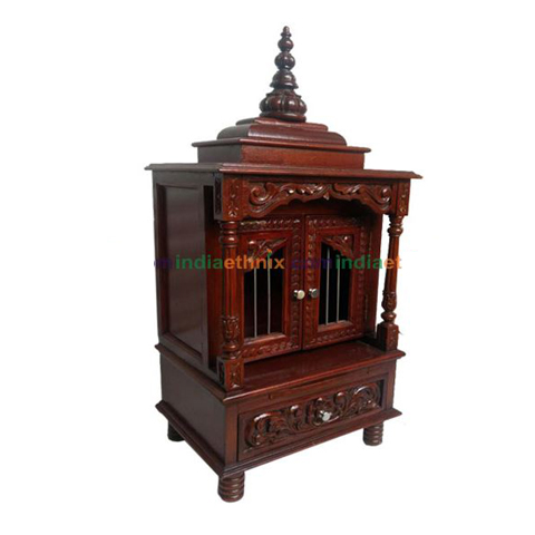 Savan Wood Carved Puja Mandir with Doors 1.5 ft