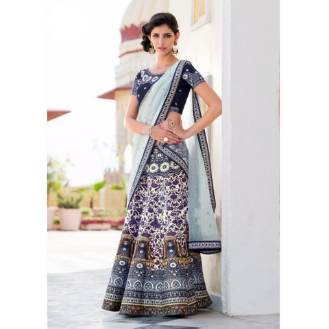 Lehanga with designer blouse & Contrast Dupatta