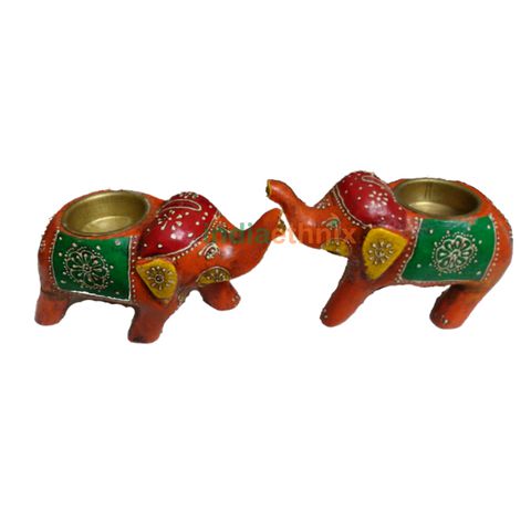 Meenakari Elephant Candle Holder Set