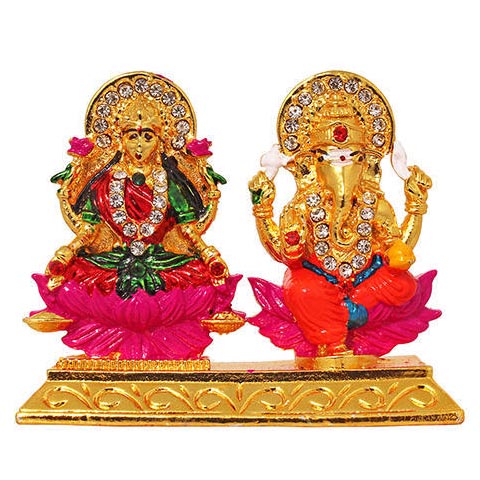 Gold Plated Laxmi Ganesh Card Dashboard Statue